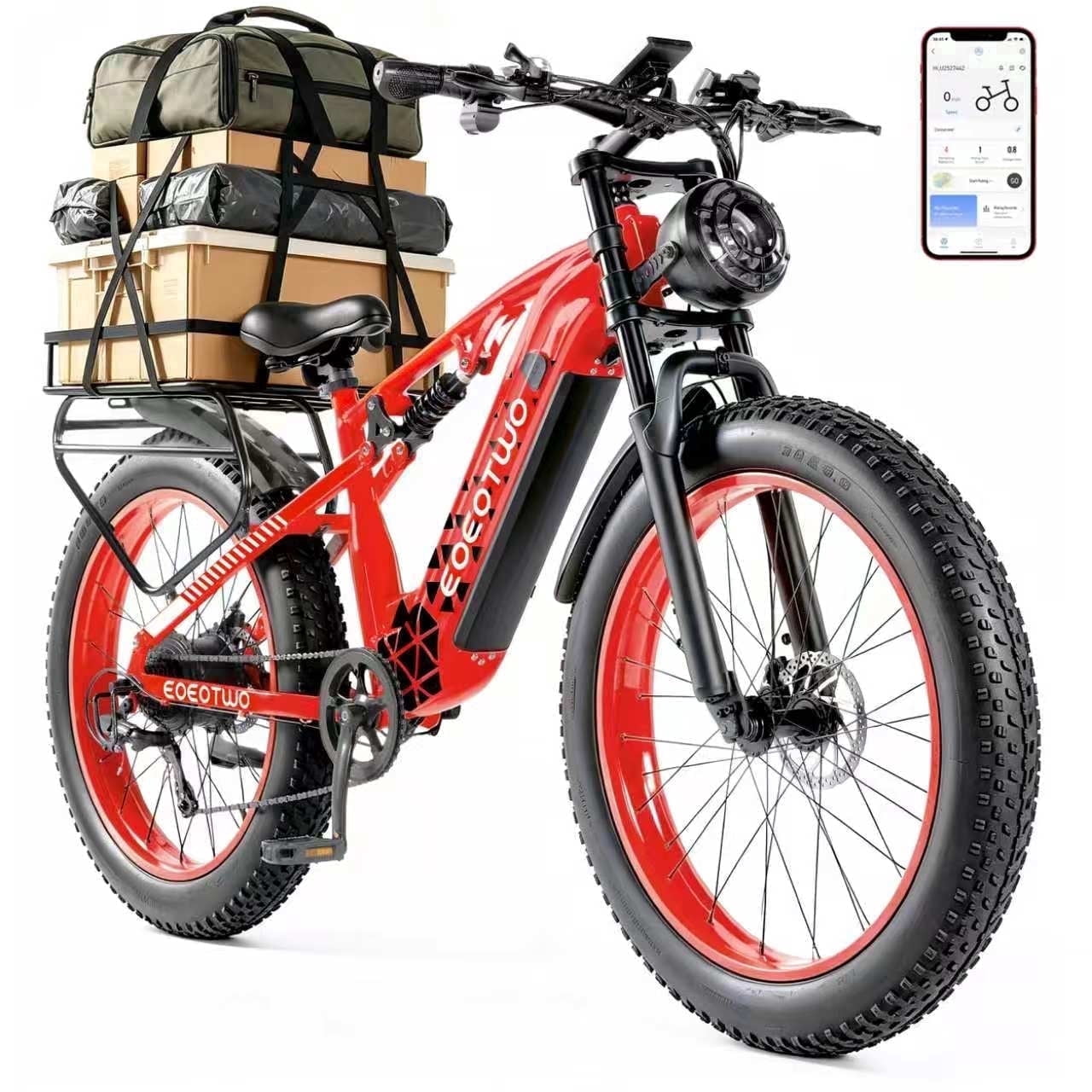 EOEOTWO 26"x4.0 Fat Tire Electric Bike for Adults, 750W Motor 48V 17.5Ah Battery, Full Suspension Mountain Ebike, 28 MPH Fast E-Bike 60 miles Pedal Assist, UL 2849 Certified