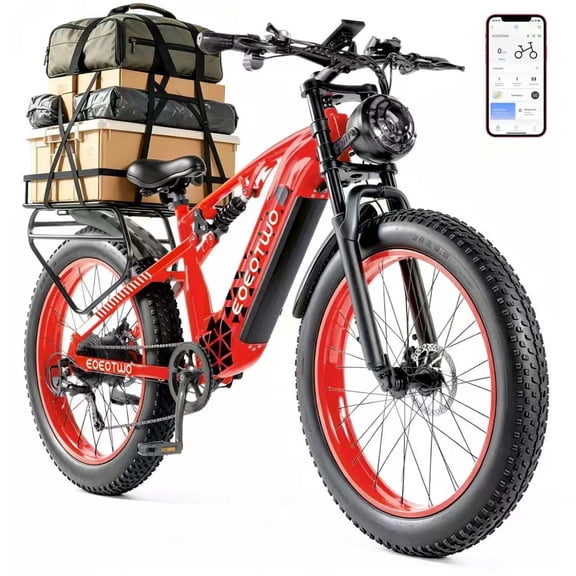 EOEOTWO 26"x4.0 Fat Tire Electric Bike for Adults, 1500W Motor 48V 17.5Ah Battery, Full Suspension Mountain Ebike, 34 MPH Fast E-Bike 60 miles Pedal Assist, UL 2849 Certified