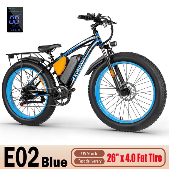 EOEOTWO E02 Outdoor Recreation Electric Bike for Adults, Class 3 750W Ebike, 28MPH, 48V 20Ah Battery, 70 Miles Range, 26" x 4.0 Fat Tire, UL2849
