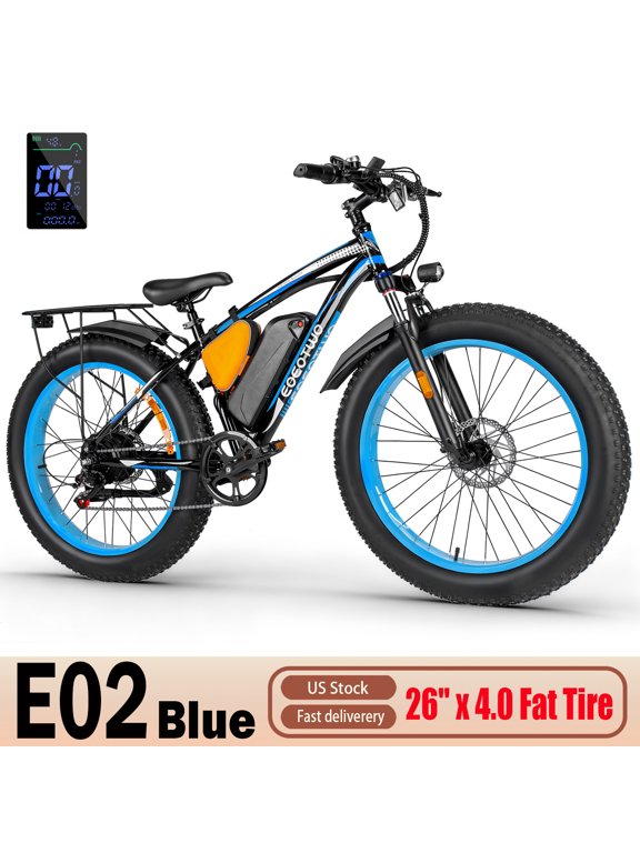 EOEOTWO E02 Outdoor Recreation Electric Bike for Adults, Class 3 750W Ebike, 28MPH, 48V 20Ah Battery, 70 Miles Range, 26" x 4.0 Fat Tire, UL2849