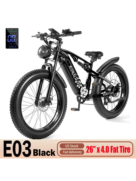 EOEOTWO E03 Electric Bike for Adults, 750W Class 3 E-Bike, 48V 17.5Ah Removable Battery, 26" x 4.0" Fat Tire, Full Suspension, 60-Mile Range, 28 MPH