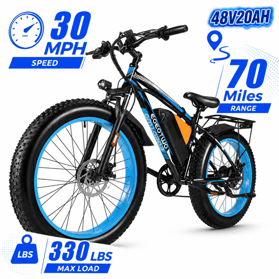 EOEOTWO 26x4.0 Fat Tire Electric Mountain Bike, Peak 1500W Motor Up to 30MPH, 48V 20Ah Long Range E-Mountain Bike, 7-Speed Off-Road Snow Ebike UL2849