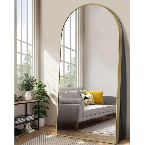 EOGOW 71" x 24" Arched Full Body Mirror,Standing or Leaning Tempered Glass Shatterproof Full Length Mirror with Stand for Bedroom Living Room Entryway,Gold