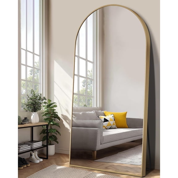EOGOW 71" x 28" Arched Full Body Mirror,Standing or Leaning Tempered Glass Shatterproof Full Length Mirror with Stand for Bedroom Living Room Entryway,Gold
