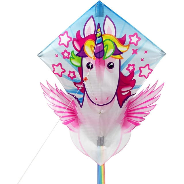 EOLO KITES Ready2Fly Pop Up 22" Diamond Kite, Unicorn. Reusable Tote Included! Children Ages 4