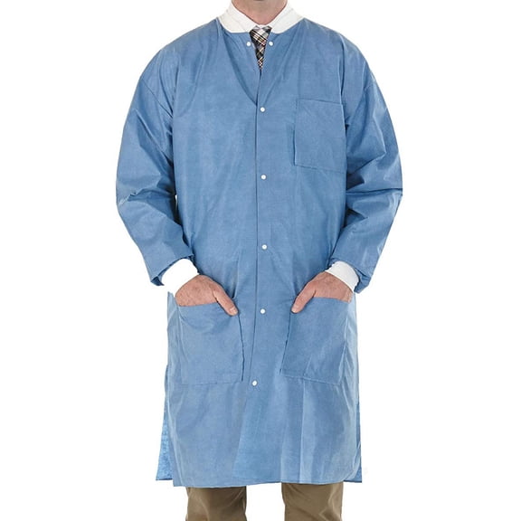 EOM Distributors High Performance SMS Disposable Lab Coat With Knit Cuffs and Collar, 3 Pockets Thigh Length Pack of 20, Size 2X-Large