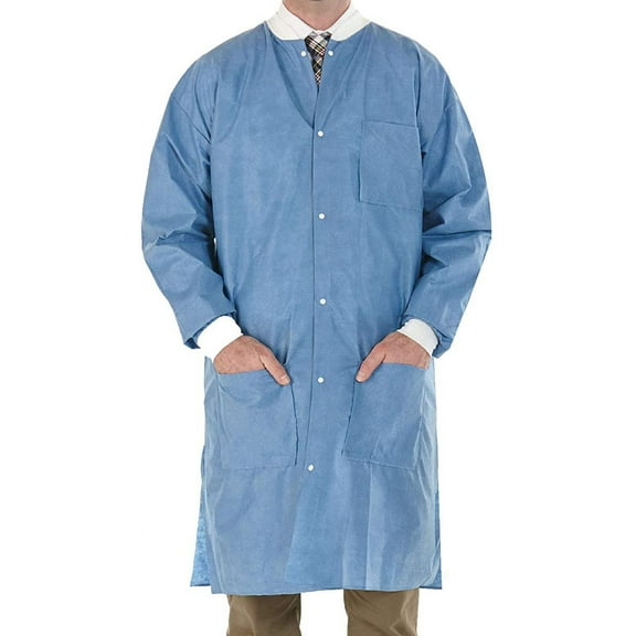 EOM Distributors High Performance SMS Disposable Lab Coat With Knit Cuffs and Collar, 3 Pockets Thigh Length Pack of 30, Size 2X-Large