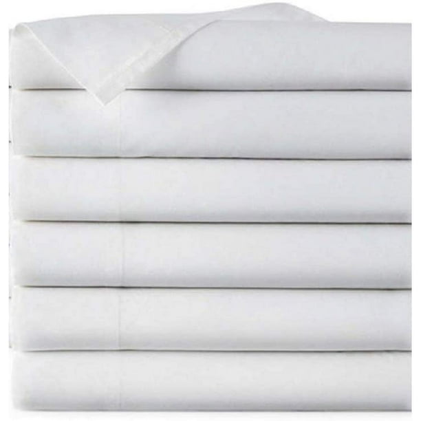 EOM Linens Twin Size Flat Sheets, T180 Thread Count Cotton/Poly, 66x104 in,White, (Case of 24) Great for Home, Salons, Spas, Hotel, Institutional & Hospital use.