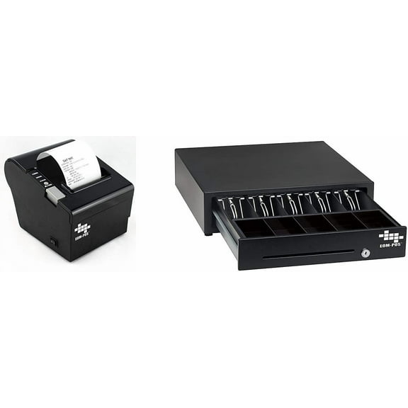 EOM-POS Heavy-Duty Cash Drawer and Thermal Receipt Printer Bundle, 3 1/8" (80 mm), USB/Ethernet/Serial, Windows-Compatible