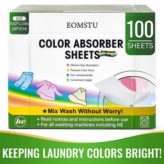 EOMSTU Color Absorber Sheets Unscented Dye Catcher, Fragrance Free, 100 Count
