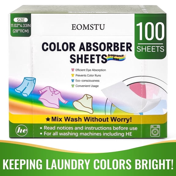 EOMSTU Color Absorber Sheets Unscented Dye Catcher, Fragrance Free, 100 Count