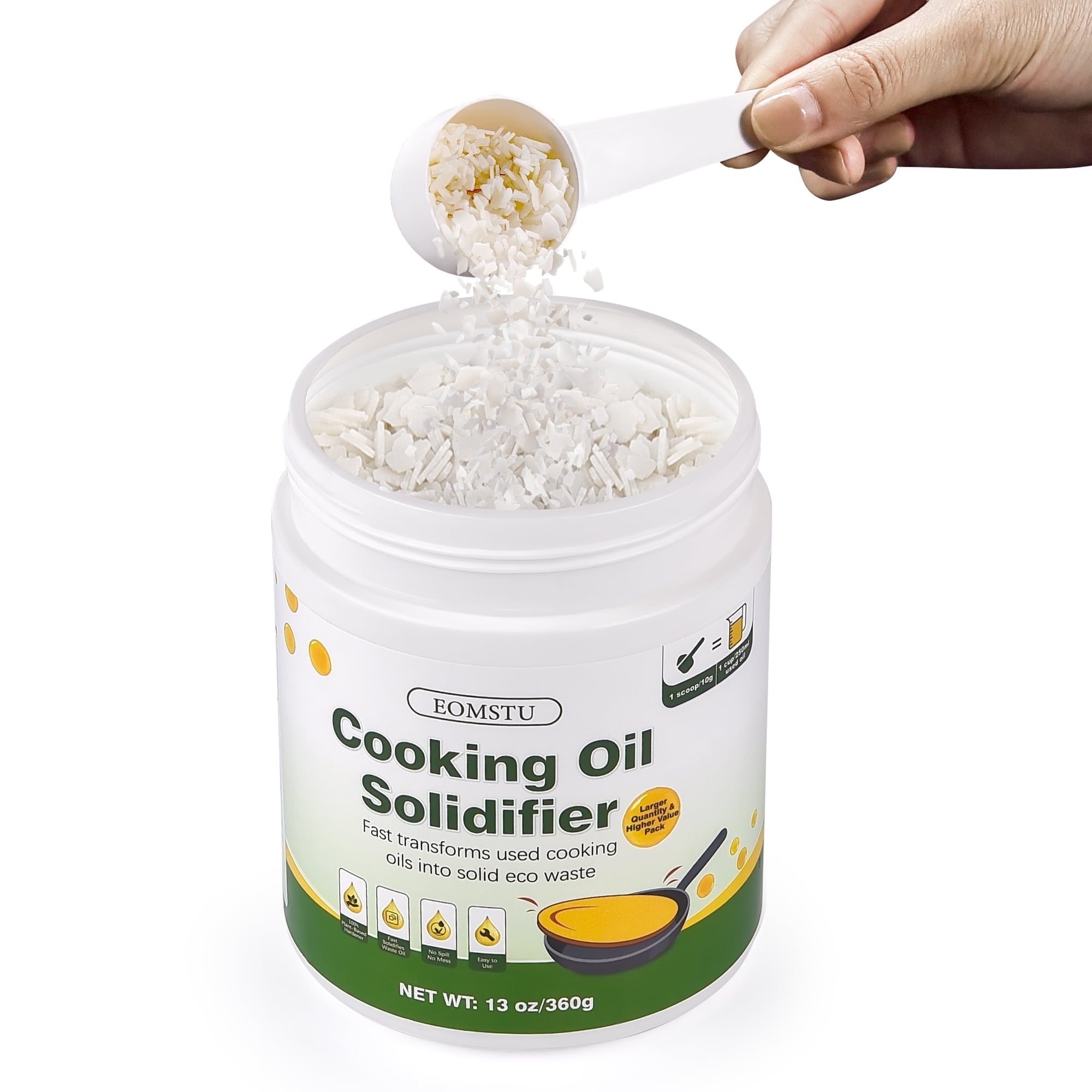 EOMSTU Cooking Oil Solidifier Powder, Plant-Based, Degreaser, 13 oz, 36 Cups, 1 Pack