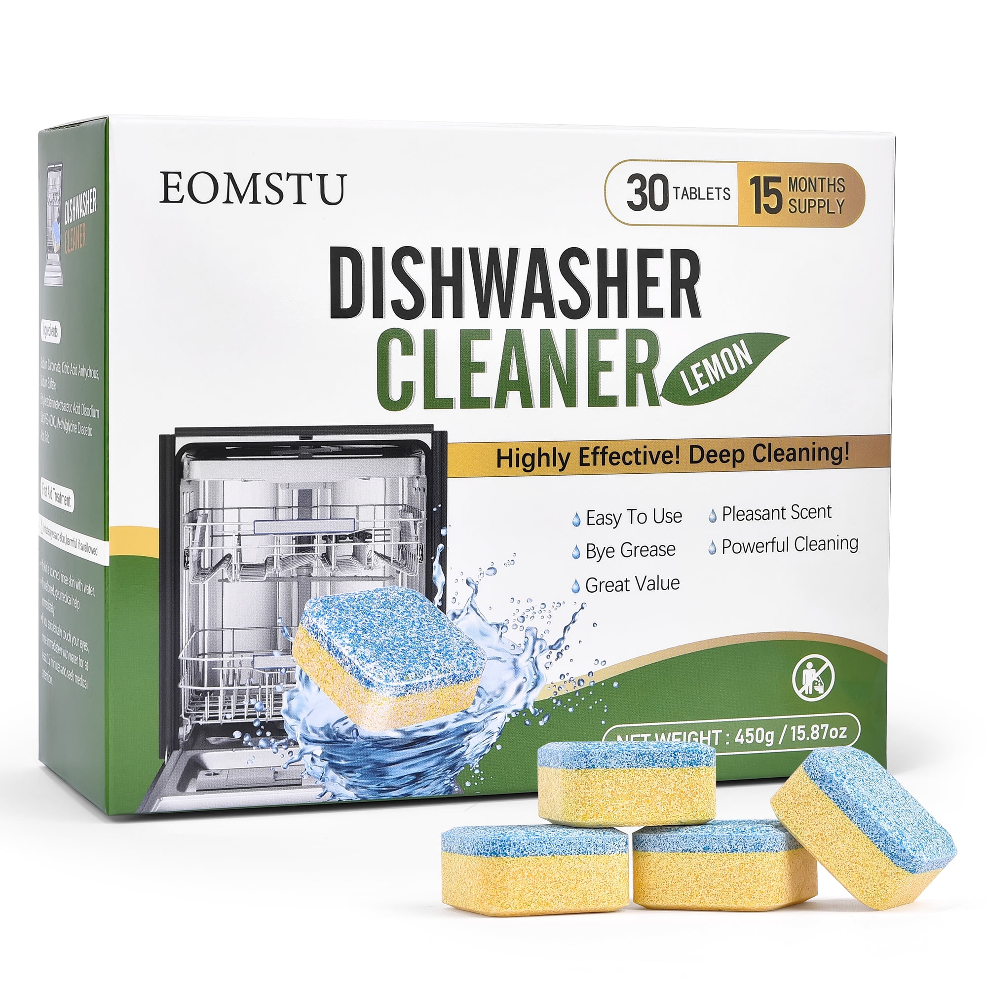 EOMSTU Dishwasher Cleaner Tablets Lemon Powerful C