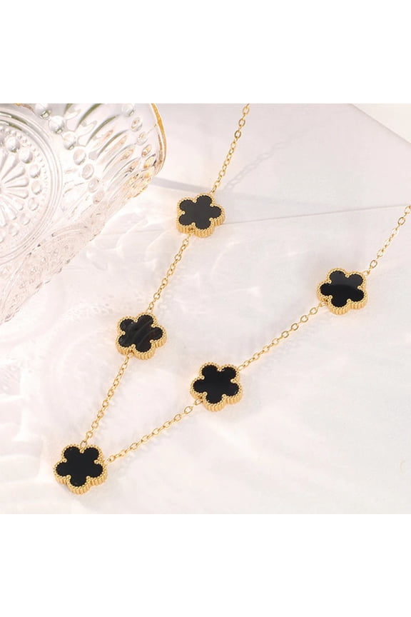 Gold Color Black Clover Necklace Women Trendy Fashion Jewelry