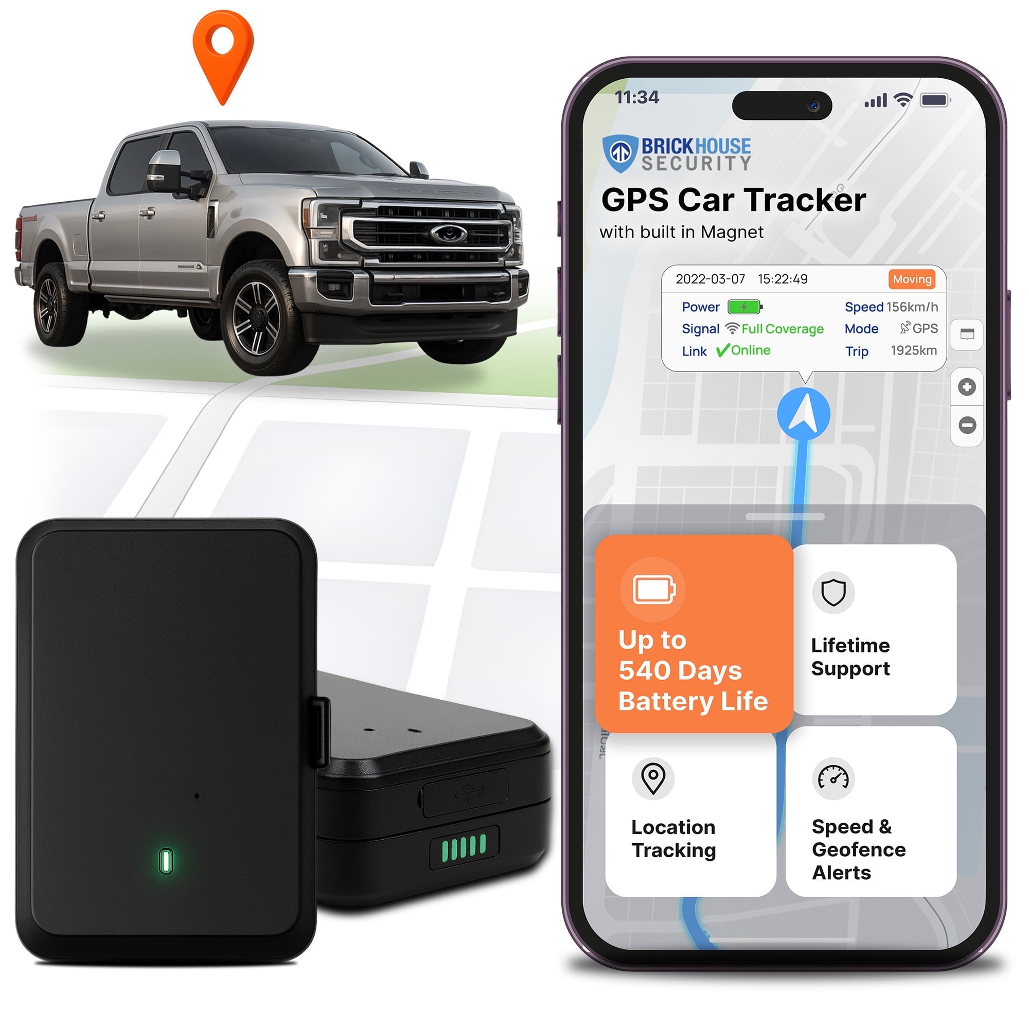 EON Odyssey 18 Month Long-Life GPS Tracker for Vehicles, Assets, Fleet. Hidden Magnetic GPS Tracking Device Track for Years with Single Charge 4G LTE Real Time Tracking Device - Subscription Required