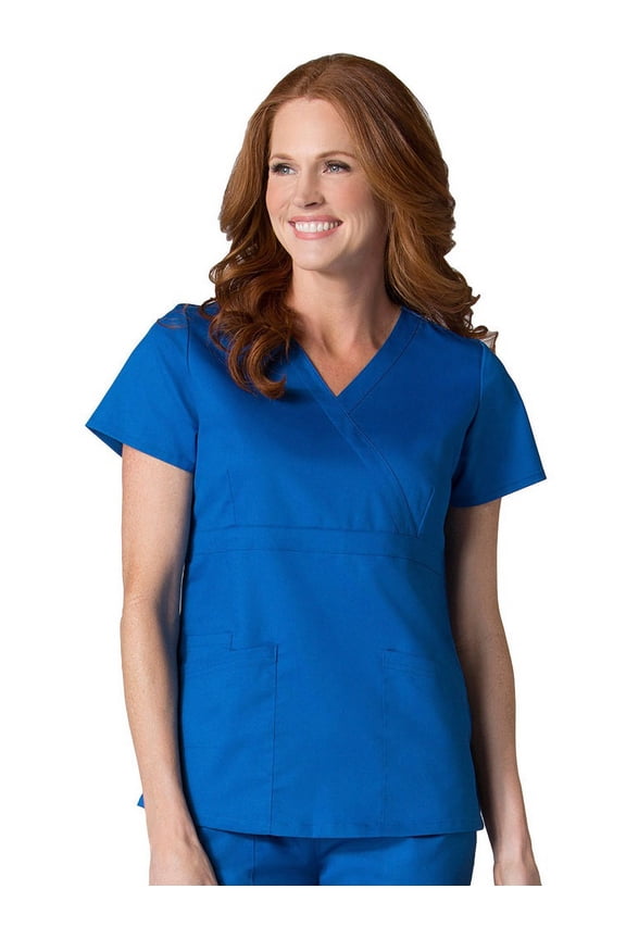 Women's COOLMAX Mock Wrap Mesh Panel Solid Scrub Top