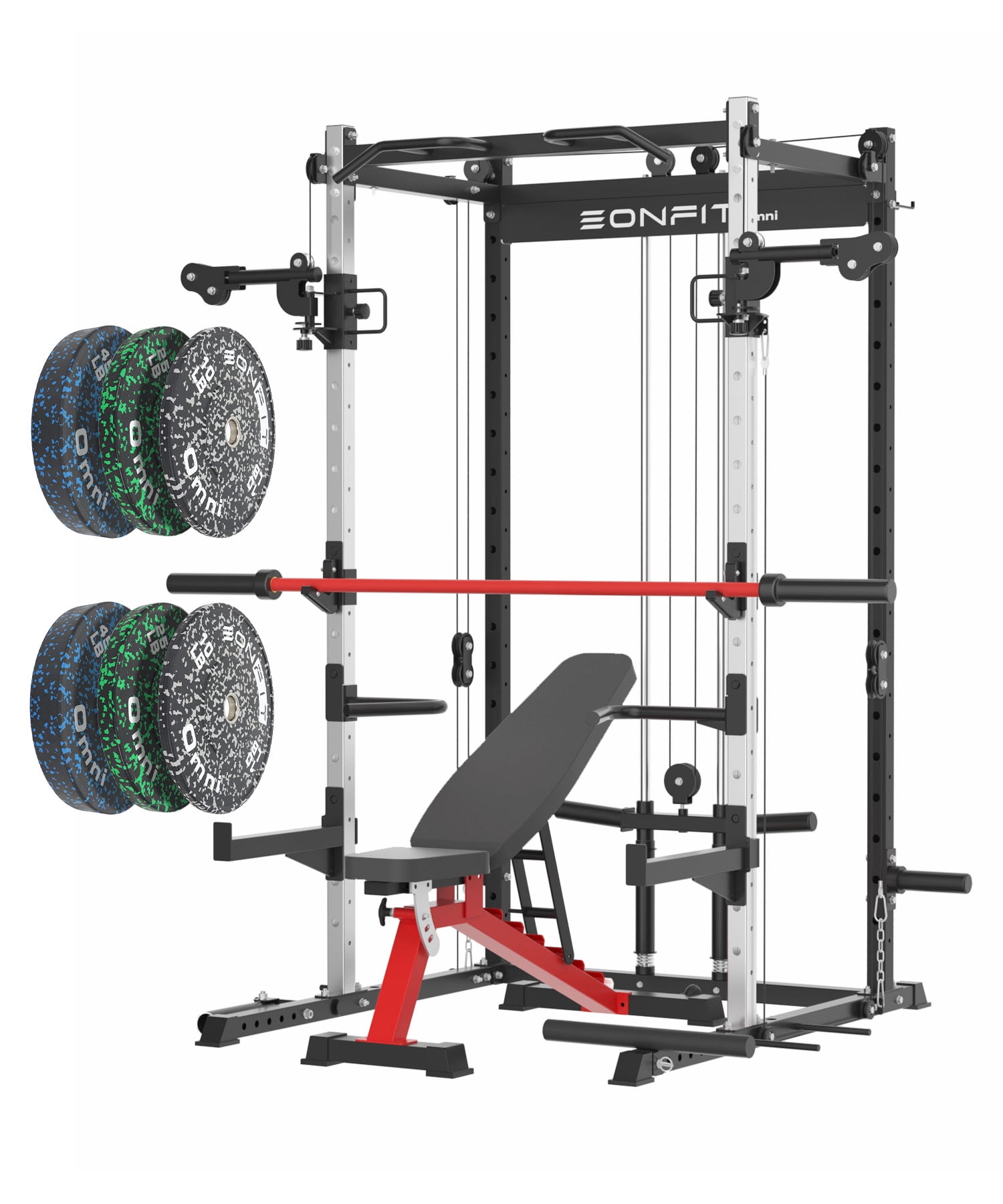 EONFITOmni Home Gym Power Rack Cage with Cable Crossover Pulley System Lat Pulldown Strength Training Equipment Package1000LBS