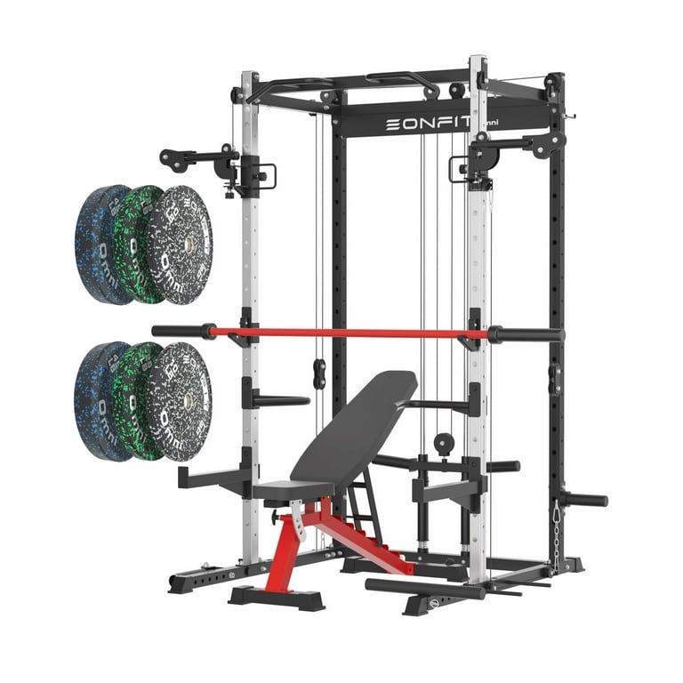 EONFITOmni Home Gym Power Rack Cage with Cable Crossover Pulley System Lat Pulldown Strength Training Equipment Package1000LBS