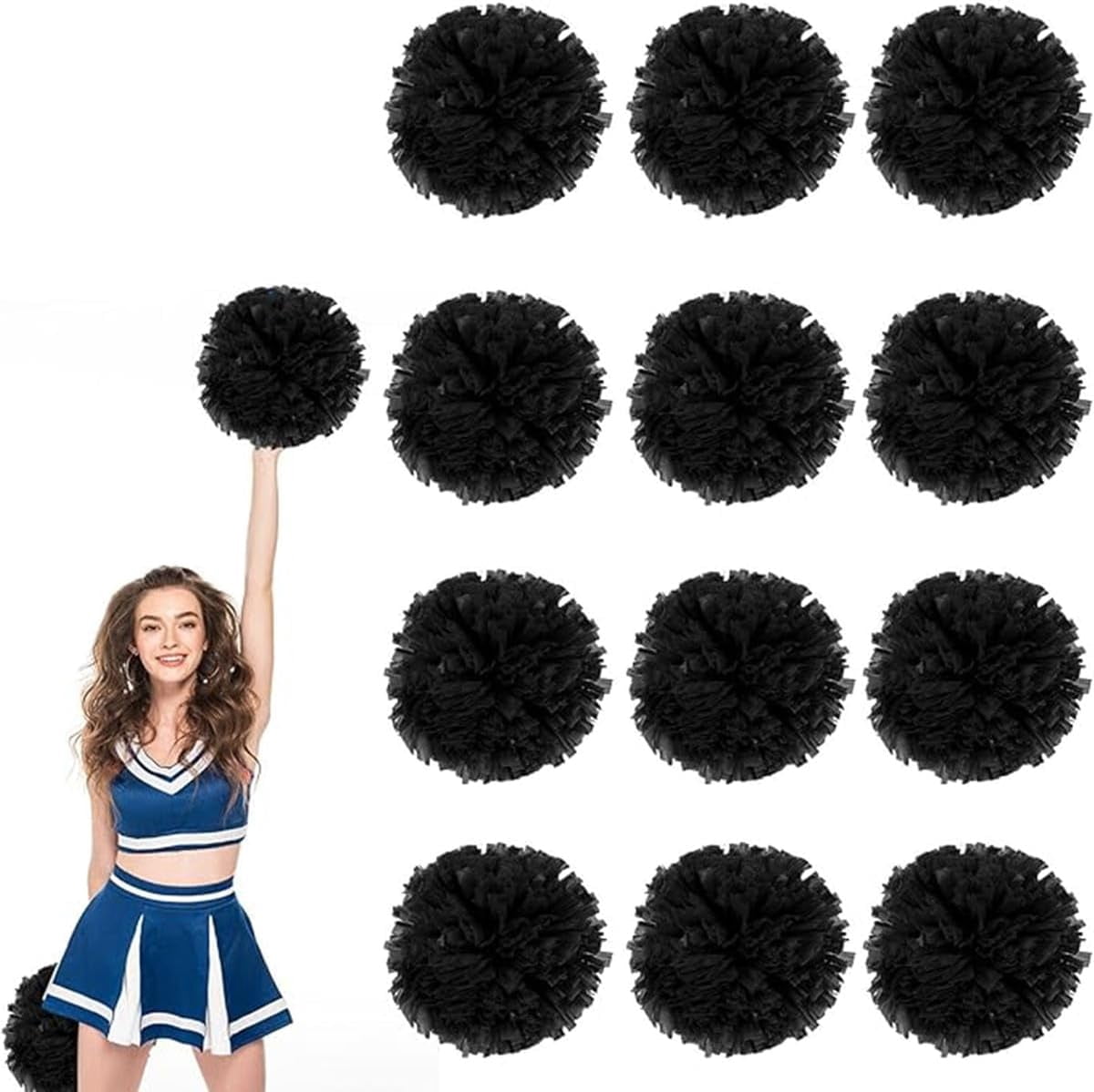 EONQY 12 Pcs Cheerleading Pom Poms Cheerleader Squad Spirited Fun Pompoms 10 Inch Metallic Foil Cheer Pom Poms with Handle Flowers for Sport Team Dance Party