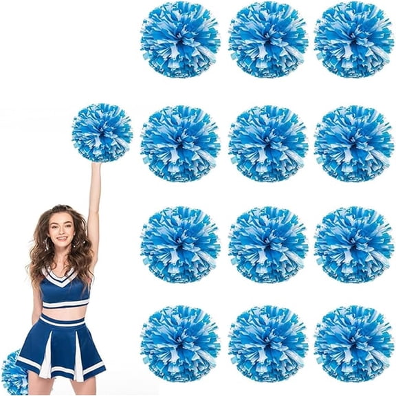 EONQY 12 Pcs Cheerleading Pom Poms Cheerleader Squad Spirited Fun Pompoms 10 Inch Metallic Foil Cheer Pom Poms with Handle Flowers for Sport Team Dance Party