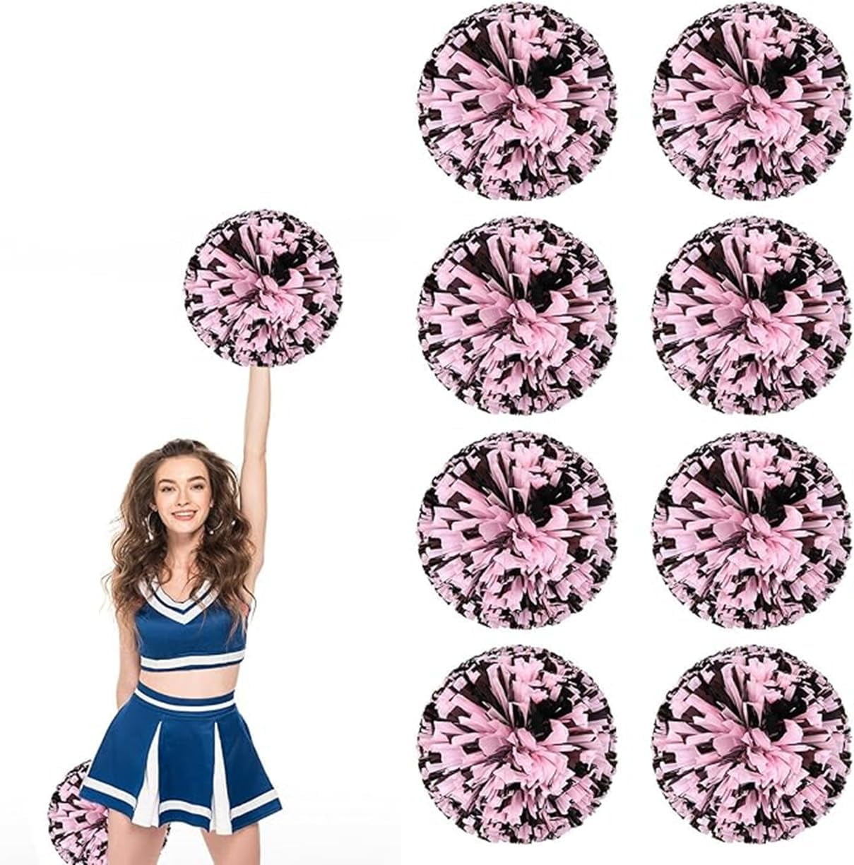 EONQY 8 Pcs Cheerleading Pom Poms Cheerleader Squad Spirited Fun Pompoms 10 Inch Metallic Foil Cheer Pom Poms with Handle Flowers for Sport Team Dance Party