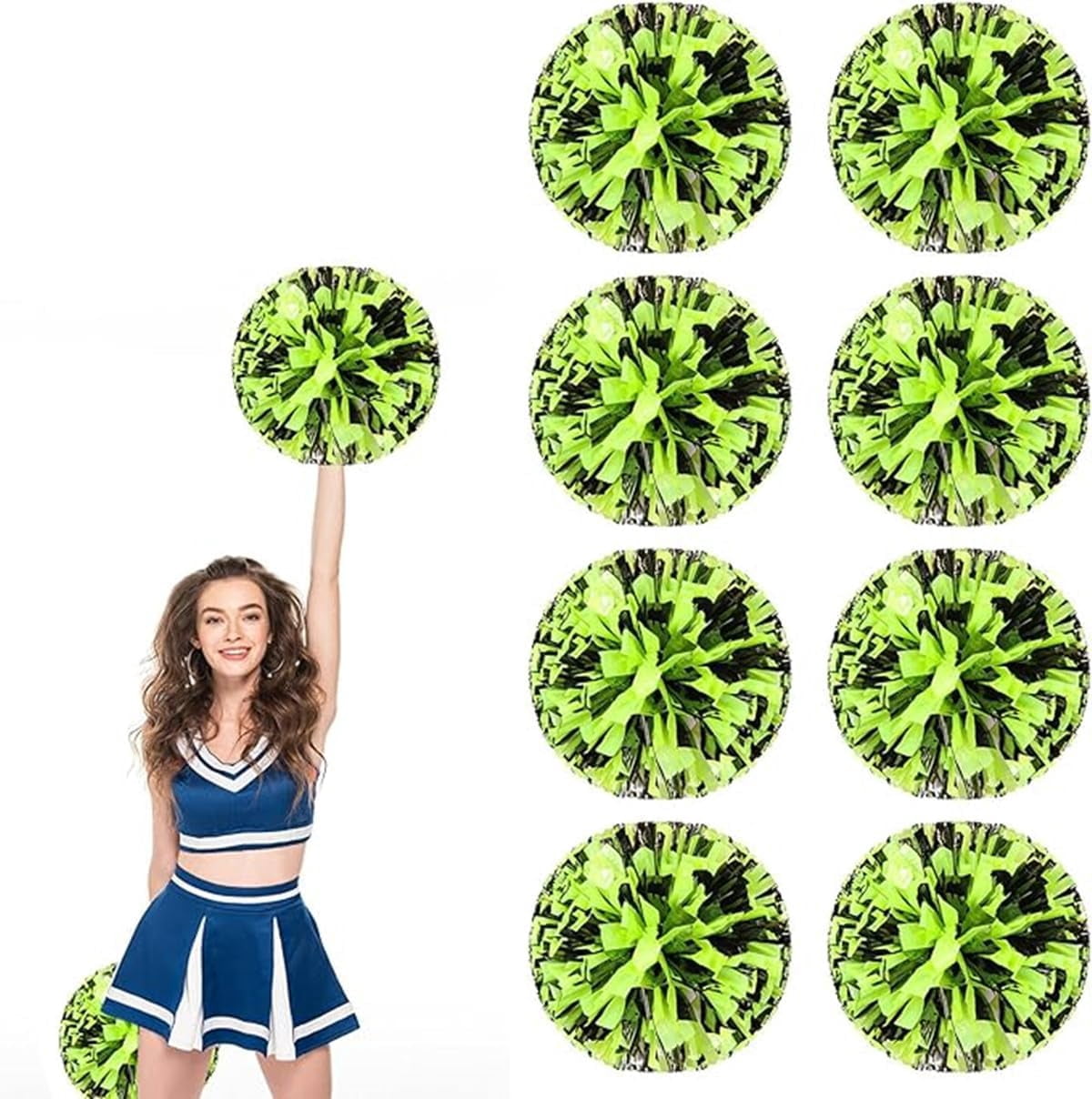 EONQY 8 Pcs Cheerleading Pom Poms Cheerleader Squad Spirited Fun Pompoms 10 Inch Metallic Foil Cheer Pom Poms with Handle Flowers for Sport Team Dance Party