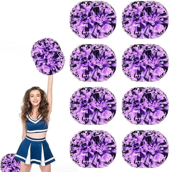 EONQY 8 Pcs Cheerleading Pom Poms with Baton Handle Cheering Squad Hand Flower for Adults Team Spirit Sports Game Dancing Party