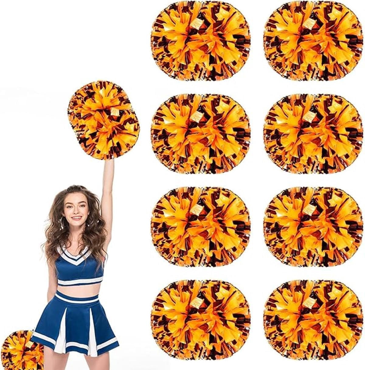 EONQY 8 Pcs Cheerleading Pom Poms with Baton Handle Cheering Squad Hand Flower for Adults Team Spirit Sports Game Dancing Party