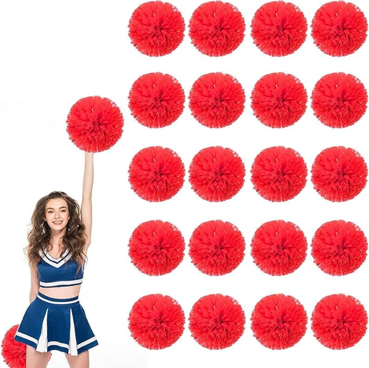 2 Pack Cheerleading Pom Poms With Baton Handle - Fluffy Team Spirit Dance Poms