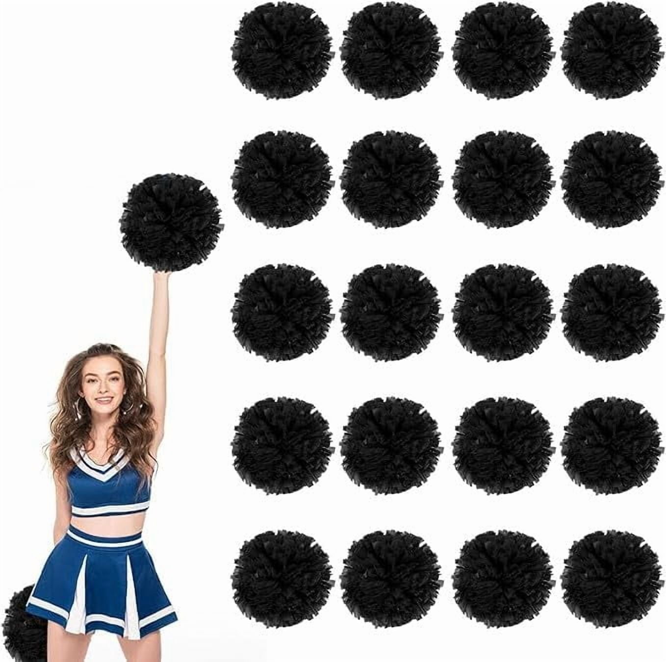 EONQY Cheerleading Pom Poms, 20 Pack Cheerleader Pom poms with Baton Handle, Cheering Squad Pompoms for School Dance Sports Team Spirit (Black)