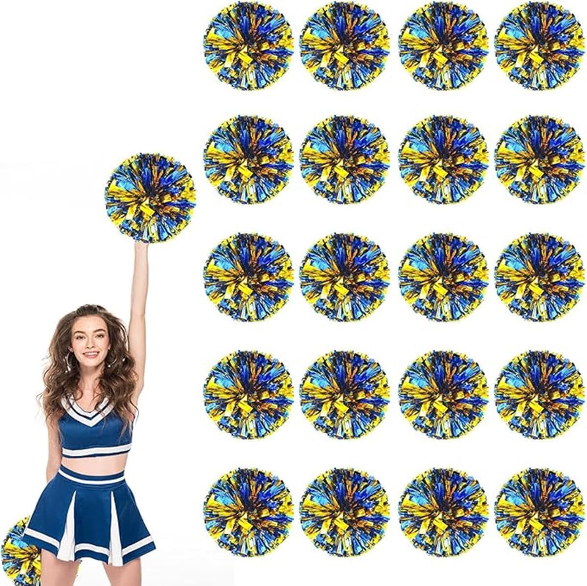 EONQY Cheerleading Pom Poms, 20 Pack Cheerleader Pom poms with Baton Handle, Cheering Squad Pompoms for School Dance Sports Team Spirit (Black)