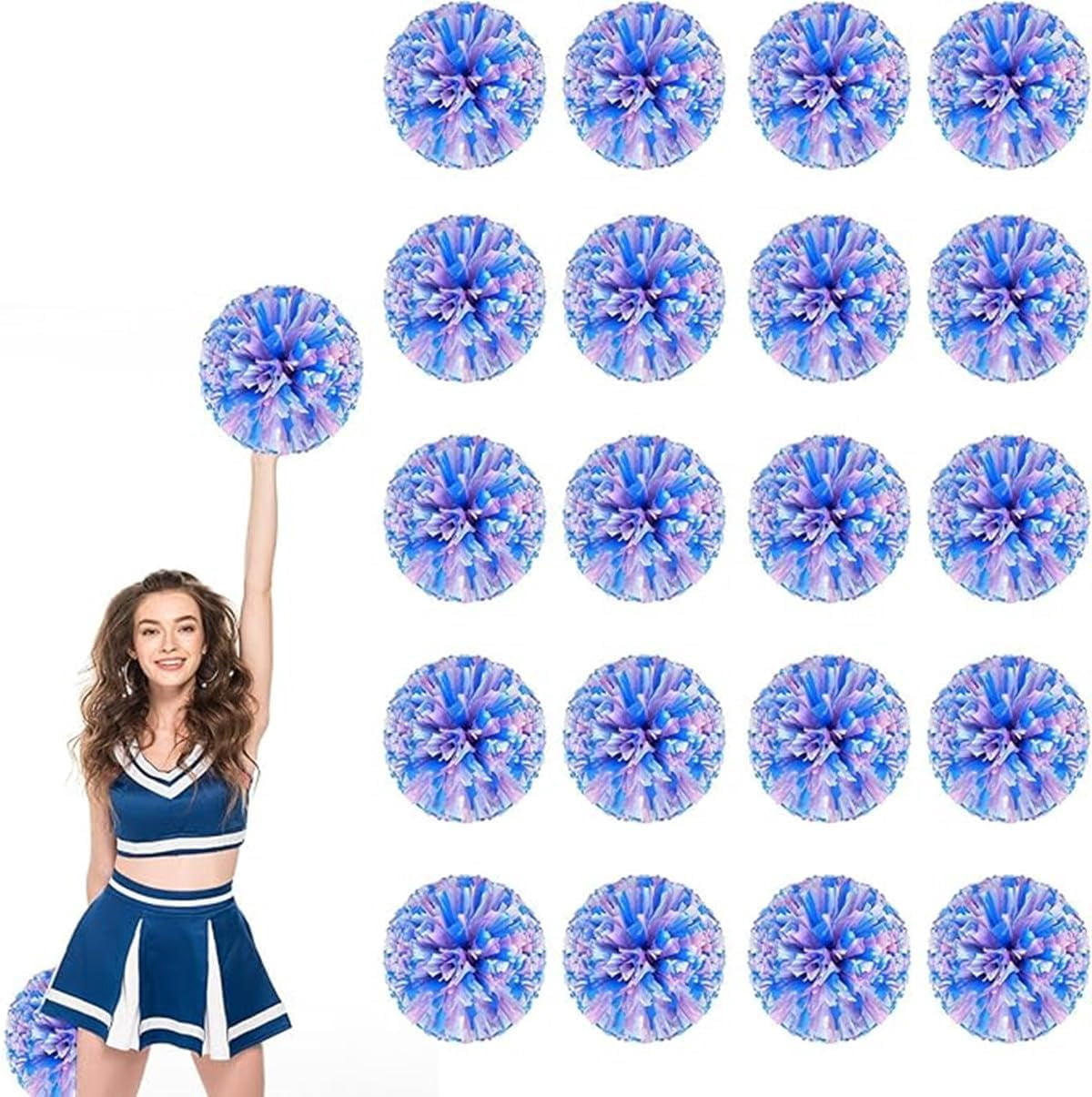 EONQY Cheerleading Pom Poms, 20 Pack Cheerleader Pom poms with Baton Handle, Cheering Squad Pompoms for School Dance Sports Team Spirit (Black)