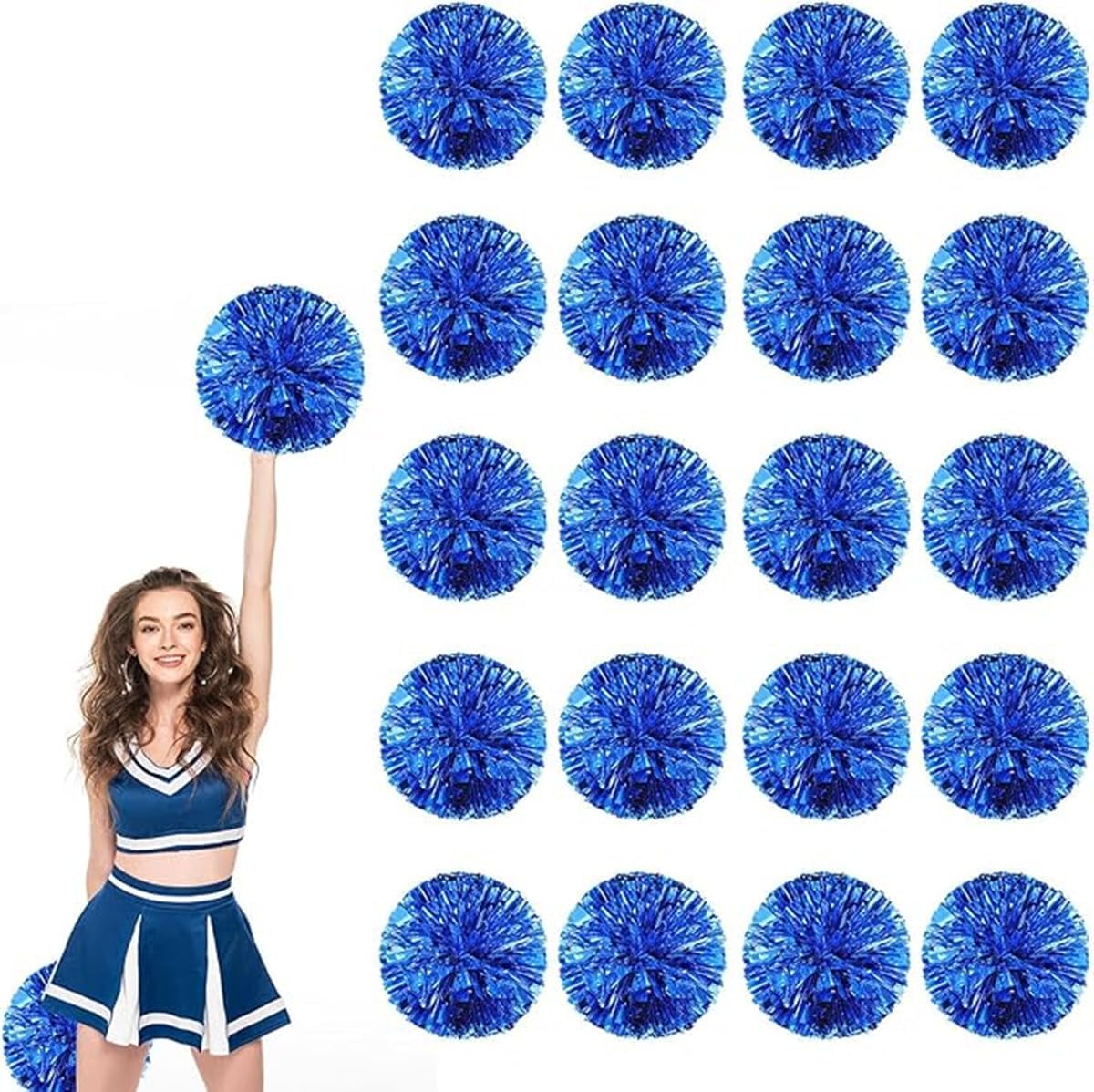 EONQY Cheerleading Pom Poms, 20 Pack Cheerleader Pom poms with Baton Handle, Cheering Squad Pompoms for School Dance Sports Team Spirit (Black)