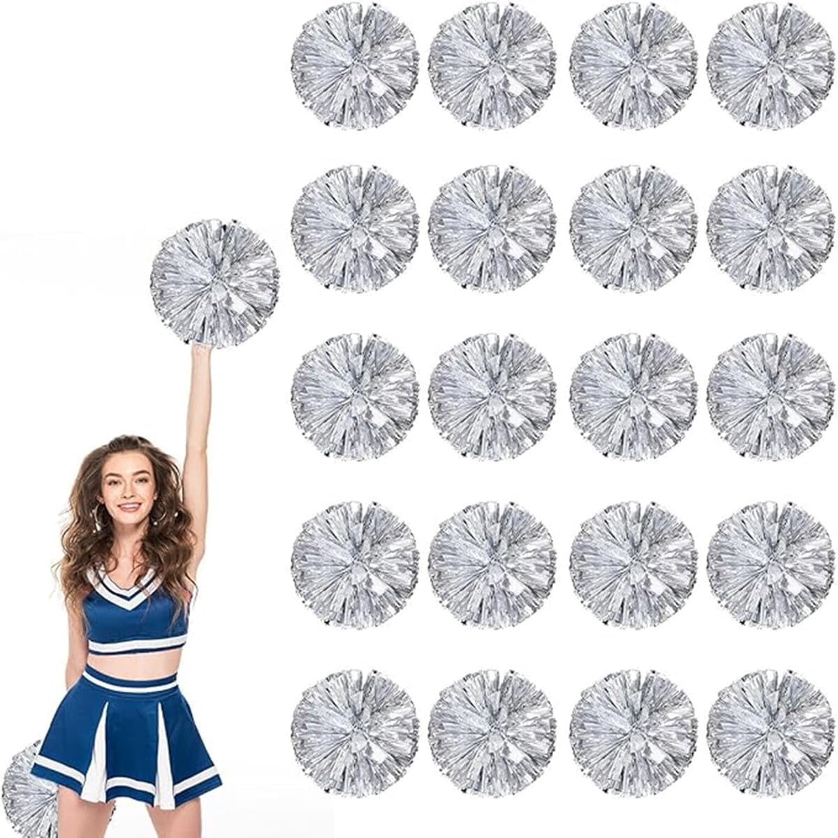 EONQY Cheerleading Pom Poms, 20 Pack Cheerleader Pom poms with Baton Handle, Cheering Squad Pompoms for School Dance Sports Team Spirit (Black)