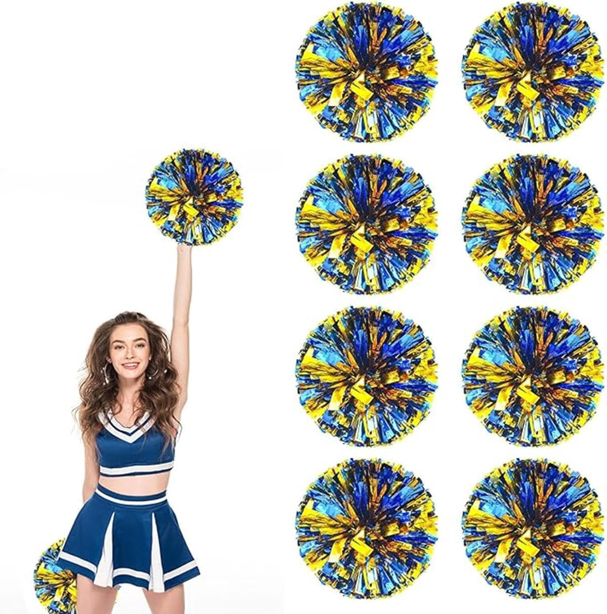 EONQY Cheerleading Pom Poms, 8 Pack Cheerleader Pom poms with Baton Handle, Cheering Squad Pompoms for School Dance Sports Team Spirit (Black)