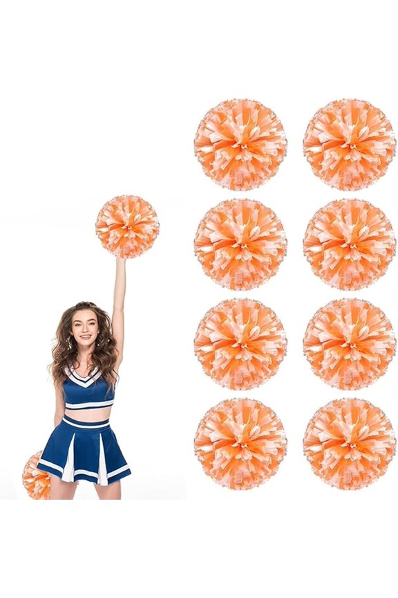 Cheerleading Pom Poms, 8 Pack Cheerleader Pom poms with Baton Handle, Cheering Squad Pompoms for School Dance Sports Team Spirit (Black)