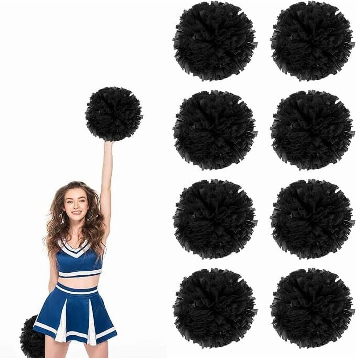 EONQY Cheerleading Pom Poms, 8 Pack Cheerleader Pom poms with Baton Handle, Cheering Squad Pompoms for School Dance Sports Team Spirit (Black)