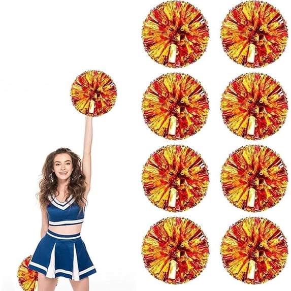 EONQY Cheerleading Pom Poms, 8 Pack Cheerleader Pom poms with Baton Handle, Cheering Squad Pompoms for School Dance Sports Team Spirit (Black)