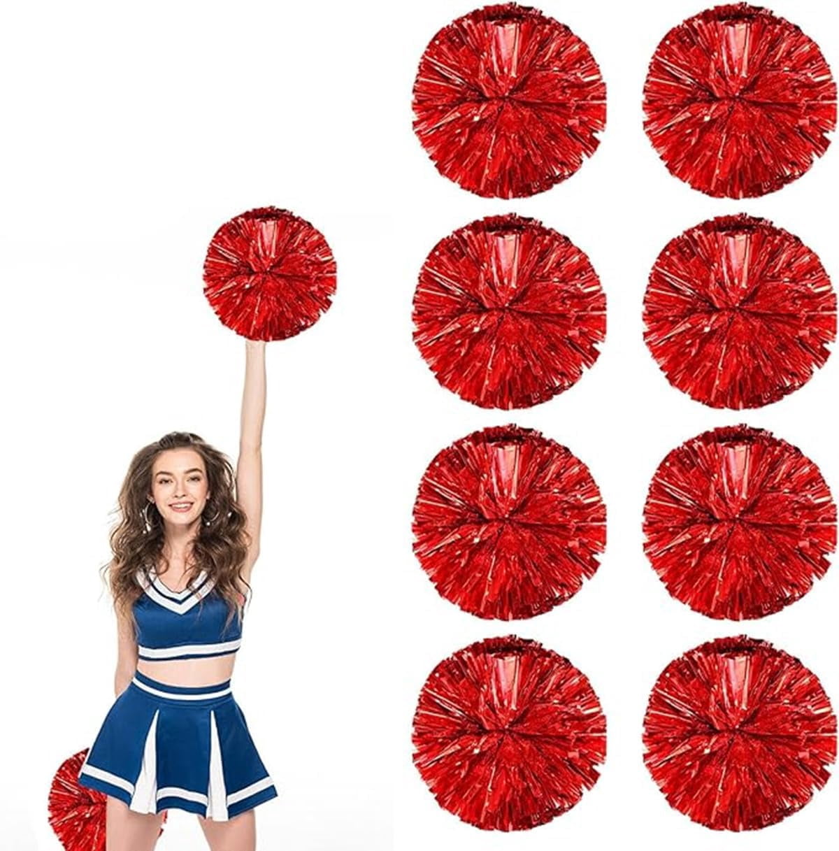 EONQY Cheerleading Pom Poms, 8 Pack Cheerleader Pom poms with Baton Handle, Cheering Squad Pompoms for School Dance Sports Team Spirit (Black)