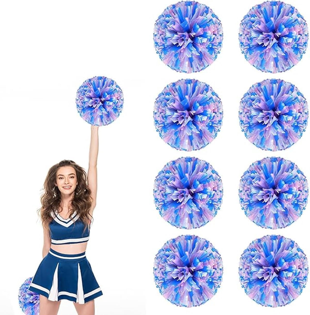 EONQY Cheerleading Pom Poms, 8 Pack Cheerleader Pom poms with Baton Handle, Cheering Squad Pompoms for School Dance Sports Team Spirit (Black)