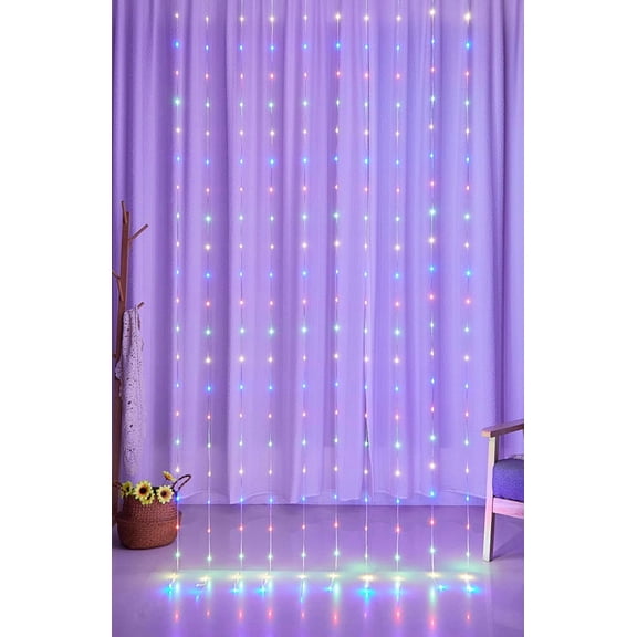 EONQY Curtain Lights, LED Window Fairy String Lights USB PVC Wire 8 Modes Waterfall Garden String Lights Waterproof for Bedroom, Party, Wedding