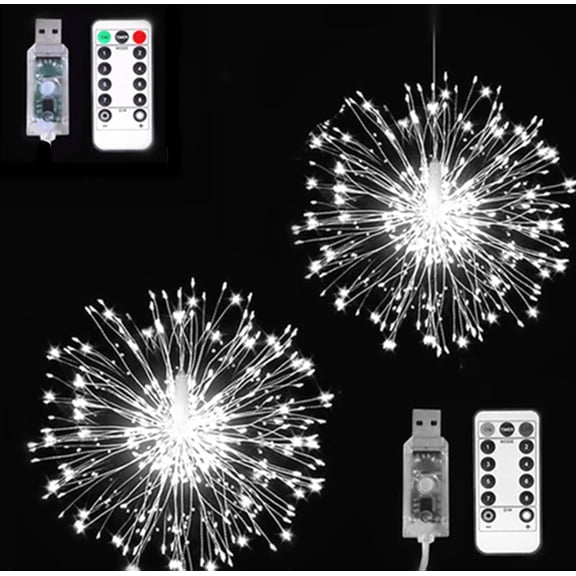 EONQY Firework Light, 2 Pack Copper Wire Starburst Lights USB Operated with 8 Modes Dimmable Decorative Fairy Lights for Indoor and Outdoor Decoration