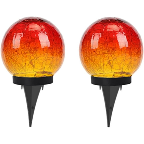 EONQY Garden Solar Lights, 2 Pack Gradient red Cracked Glass Solar Globe Lights for Yard Pathway Patio Christmas Outside Decor