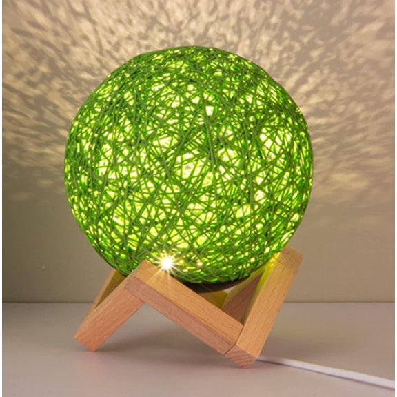 EONQY LED Table Light, Wooden Night Light Bedside Lamp Rattan Ball Desk Lamp USB Powered Reading Lamp Children Room Decoration Lamp Office Desk Lamp