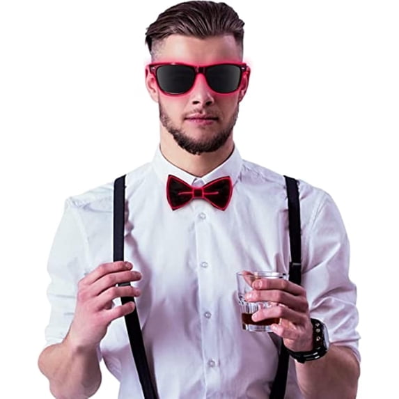 EONQY Light Up Bow Tie with LED Glasses, Man LED Luminous Bow Tie, 3 Flash Modes LED Party Glasses for Parties, Bars, Halloween, School