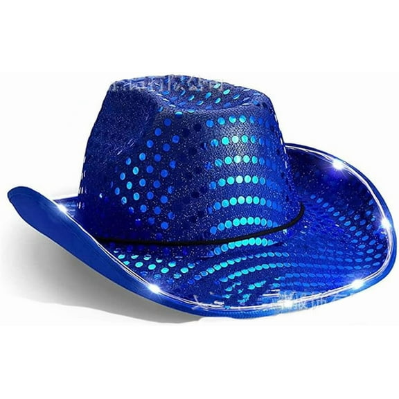 EONQY Light Up Cowboy Hat, Led Hat Cowboy Sequin Party Cap Flashing Light Up Dance Party for Halloween Cosplay Holiday
