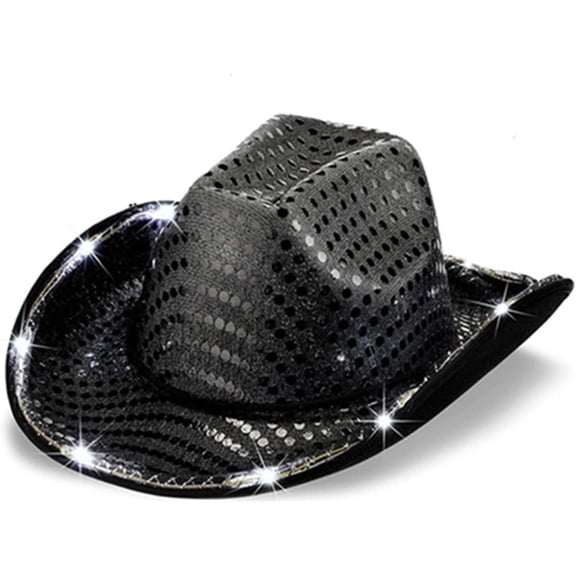EONQY Light Up Cowboy Hat, Led Hat Cowboy Sequin Party Cap Flashing Light Up Dance Party for Halloween Cosplay Holiday