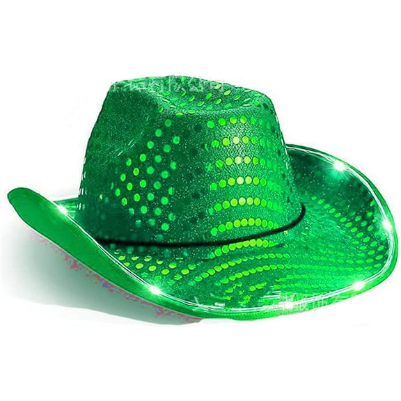 EONQY Light Up Cowboy Hat, Led Hat Cowboy Sequin Party Cap Flashing Light Up Dance Party for Halloween Cosplay Holiday