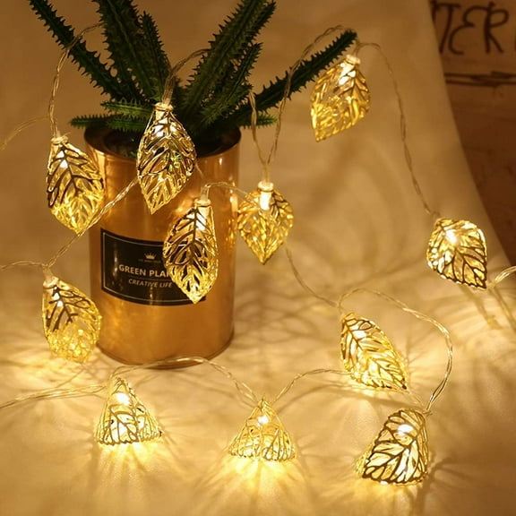 EONQY Metal String Lights, 6M 40 LEDs Golden Metal Leaf Light USB Powered Diamond Fairy String Lights for Christmas Home Party Decoration