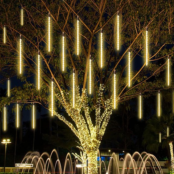 EONQY Meteor Shower Lights, 30cm 8 Tube Solar Raindrop Lights Waterproof Snowfall String Lights for Christmas Parties Wedding Christmas Tree